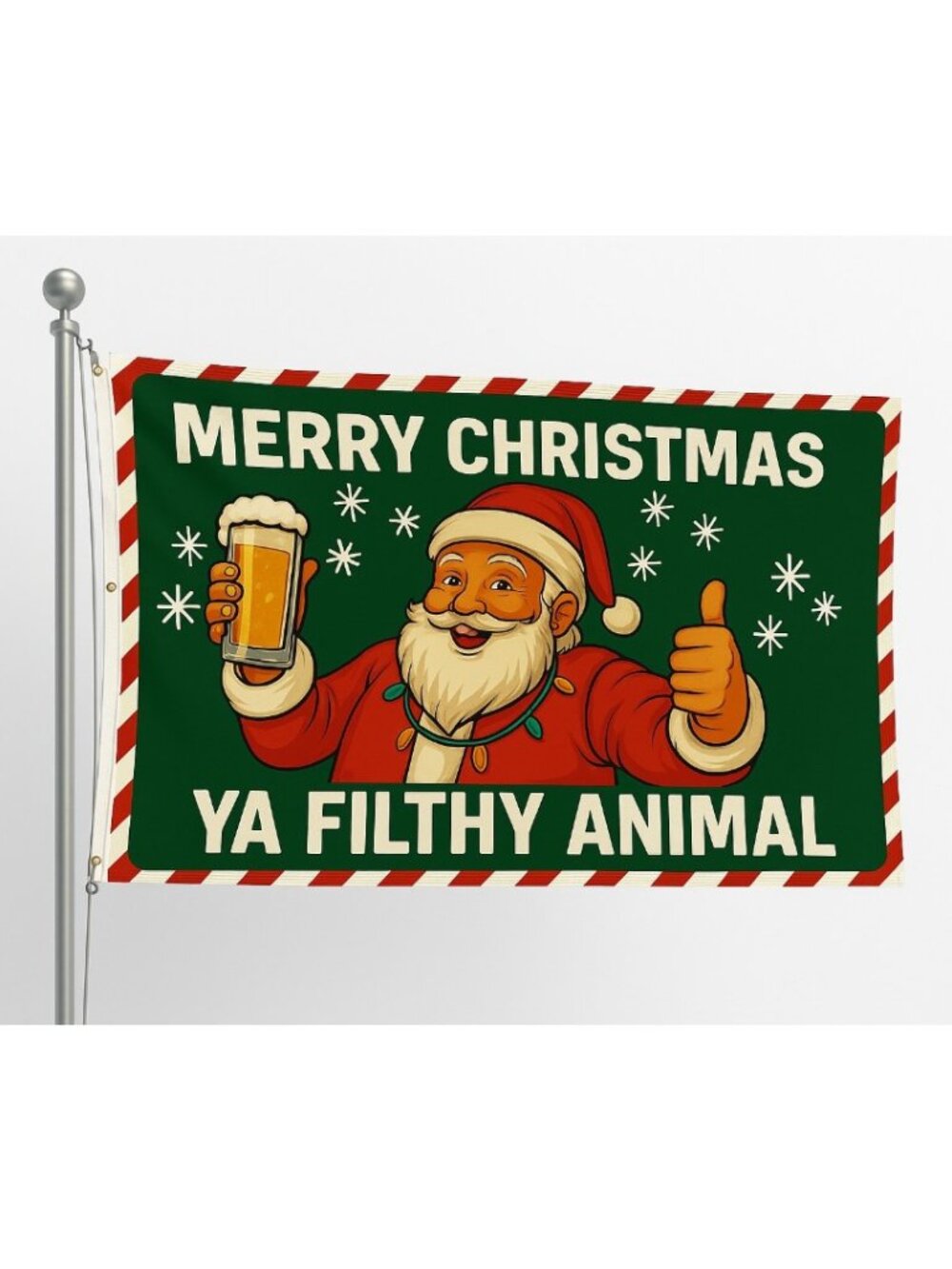 Merry Christmas Ya Filthy Animal Flag Funny Santa Beer Holiday Decor Gifts Yard